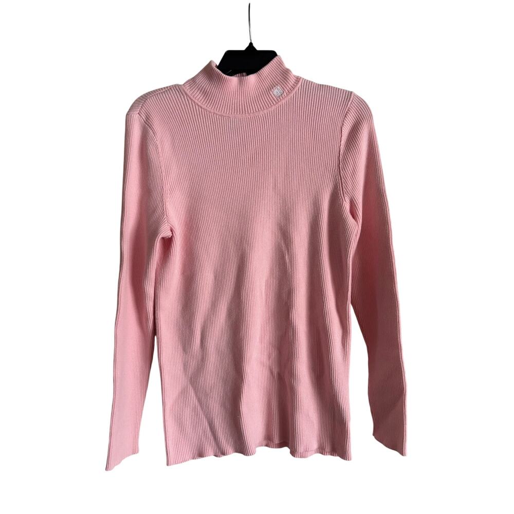 Lauren Ralph Lauren Women’s Ribbed Knit Mockneck Sweater Pink Cotton Size 1X